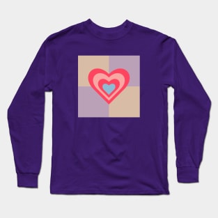 LOVE HEARTS CHECKERBOARD Retro Valentines in Red Pink Blue on Beige Lavender Purple Geometric Grid - UnBlink Studio by Jackie Tahara Long Sleeve T-Shirt